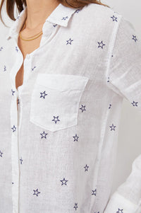 Thumbnail for Charli Midnight Stars Flocked Button Down White/Navy, Tops Blouses by Rails | LIT Boutique