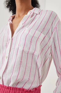 Thumbnail for Charli Pineapple Stripe Button Down Pink, Long Blouse by Rails | LIT Boutique
