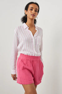 Thumbnail for Charli Pineapple Stripe Button Down Pink, Long Blouse by Rails | LIT Boutique