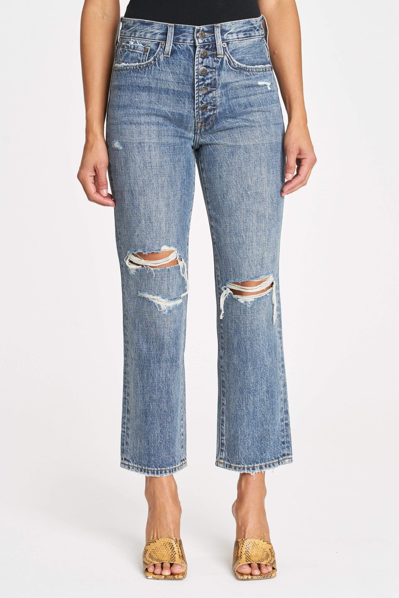 Charlie Pulse Exposed Button Fly Destructed High Rise Straight Leg, Denim by Pistola | LIT Boutique