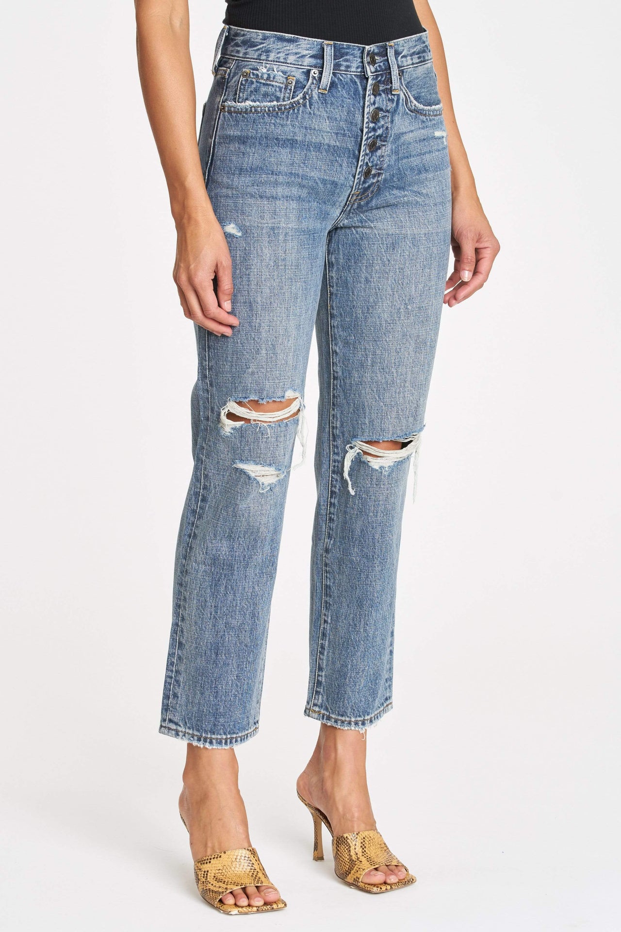 Charlie Pulse Exposed Button Fly Destructed High Rise Straight Leg, Denim by Pistola | LIT Boutique