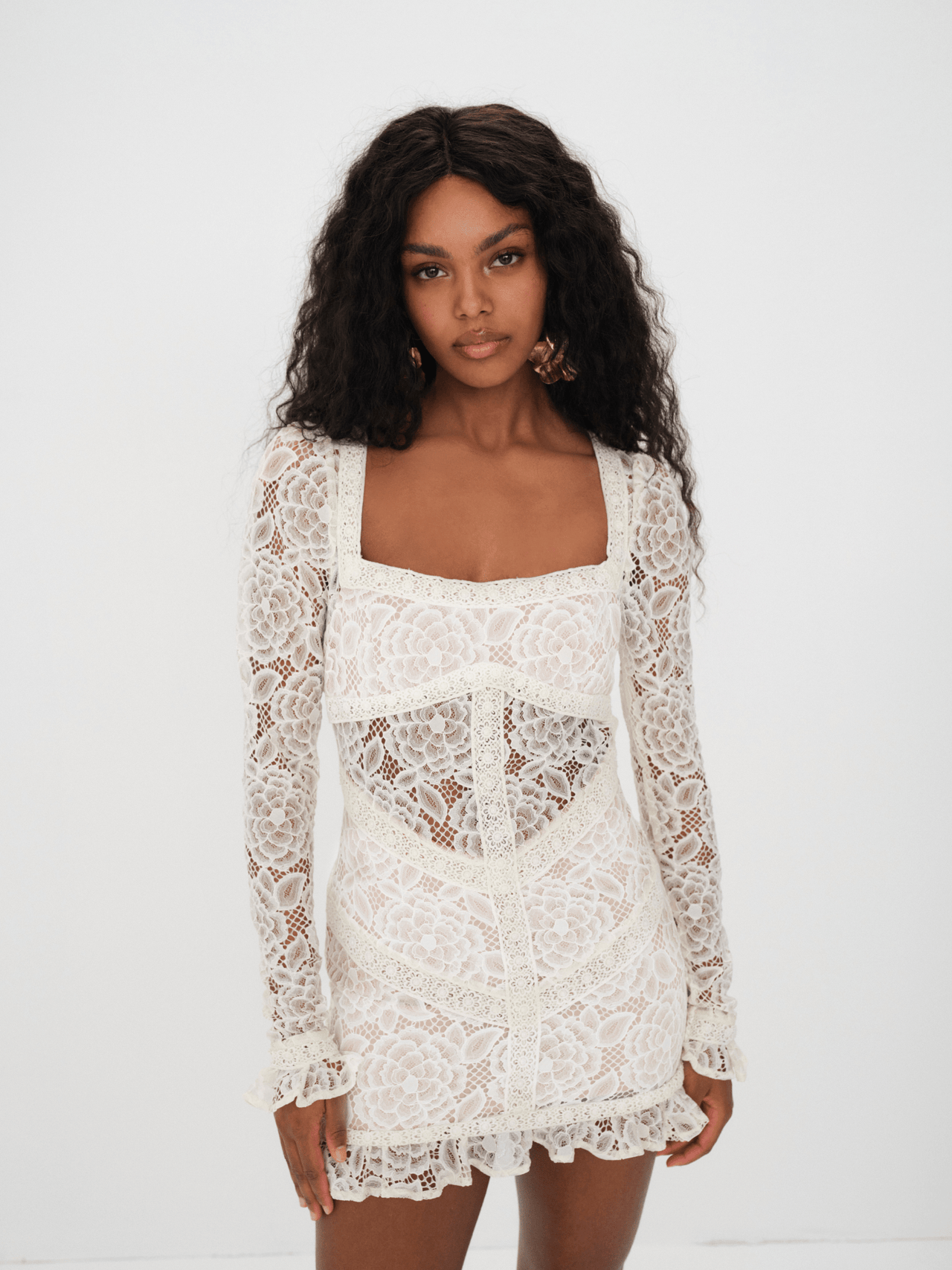 For love and lemons 2025 white lace long sleeve dress
