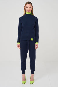 Thumbnail for Contrast Roll Neck Navy Yellow, Sweater by Brodie Cashmere | LIT Boutique