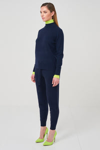 Thumbnail for Contrast Roll Neck Navy Yellow, Sweater by Brodie Cashmere | LIT Boutique