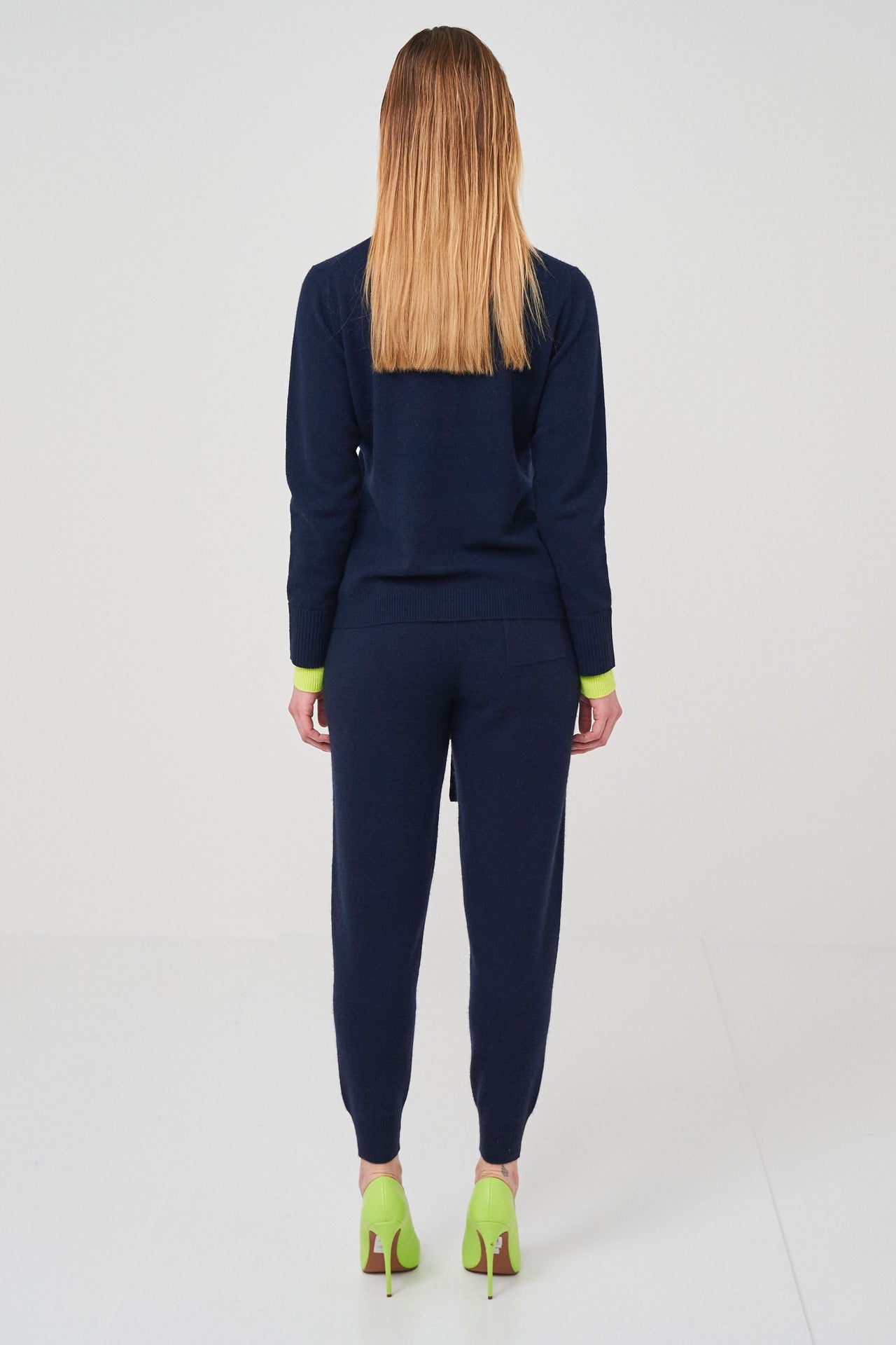 Contrast Roll Neck Navy Yellow, Sweater by Brodie Cashmere | LIT Boutique