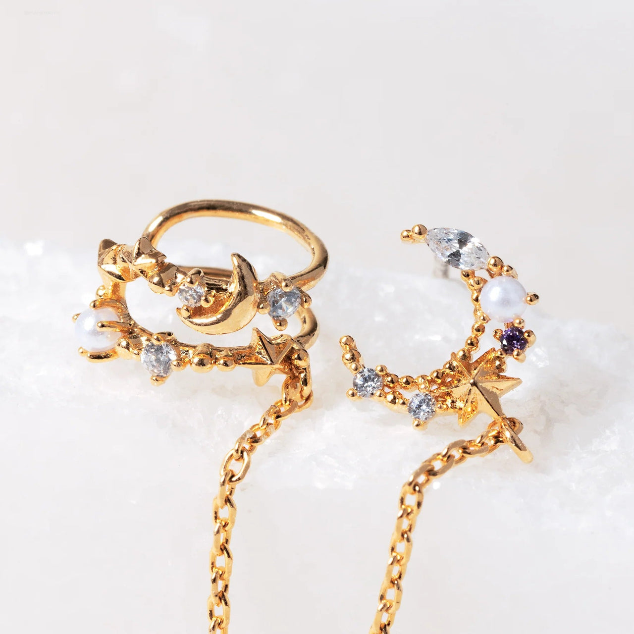 Cosmic Skies Gold Ear Cuff and Stud, Earrings by GirlsCrew | LIT Boutique