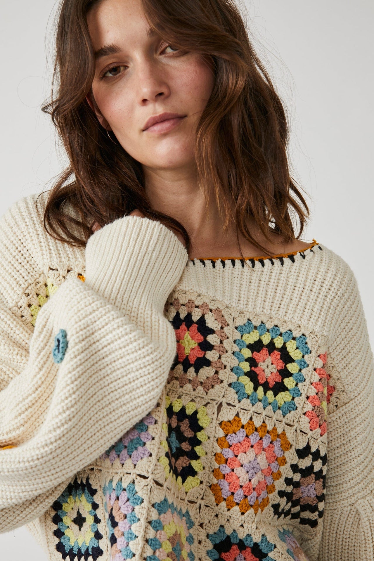 Dahlia Crochet Pullover Pearl Combo, Sweater by Free People | LIT Boutique