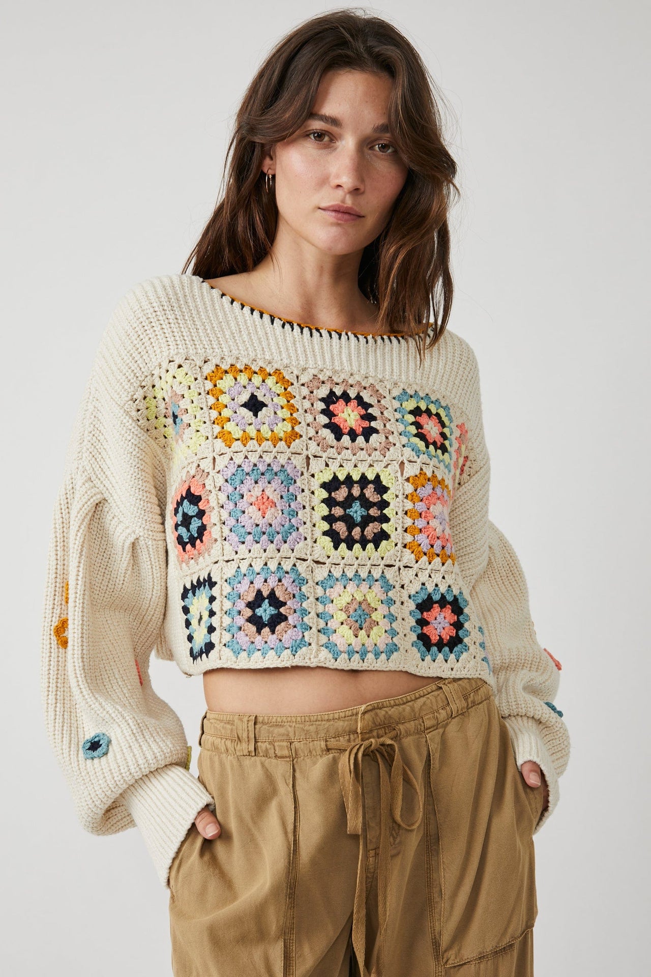 Dahlia Crochet Pullover Pearl Combo, Sweater by Free People | LIT Boutique