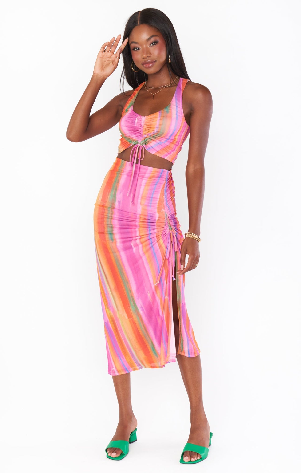 Dazy Sunrise Stripe Mesh Midi Skirt Multi, Skirt by Show Me Your Mumu | LIT Boutique