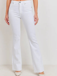 Thumbnail for Dolly High Rise White Scissor Cut Flare Jeans, Bottoms by Just Black | LIT Boutique