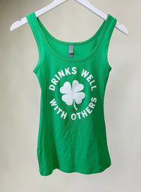 Thumbnail for Drinks Well With Others Tank Green, Tee Casuals by one off apparel | LIT Boutique
