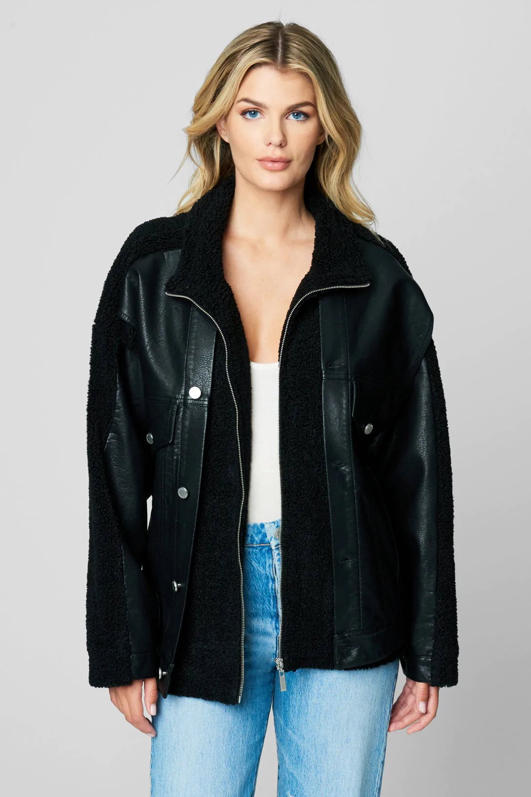 Edge to Edge Leather Sherpa Jacket Black, Jacket by Blank NYC | LIT Boutique