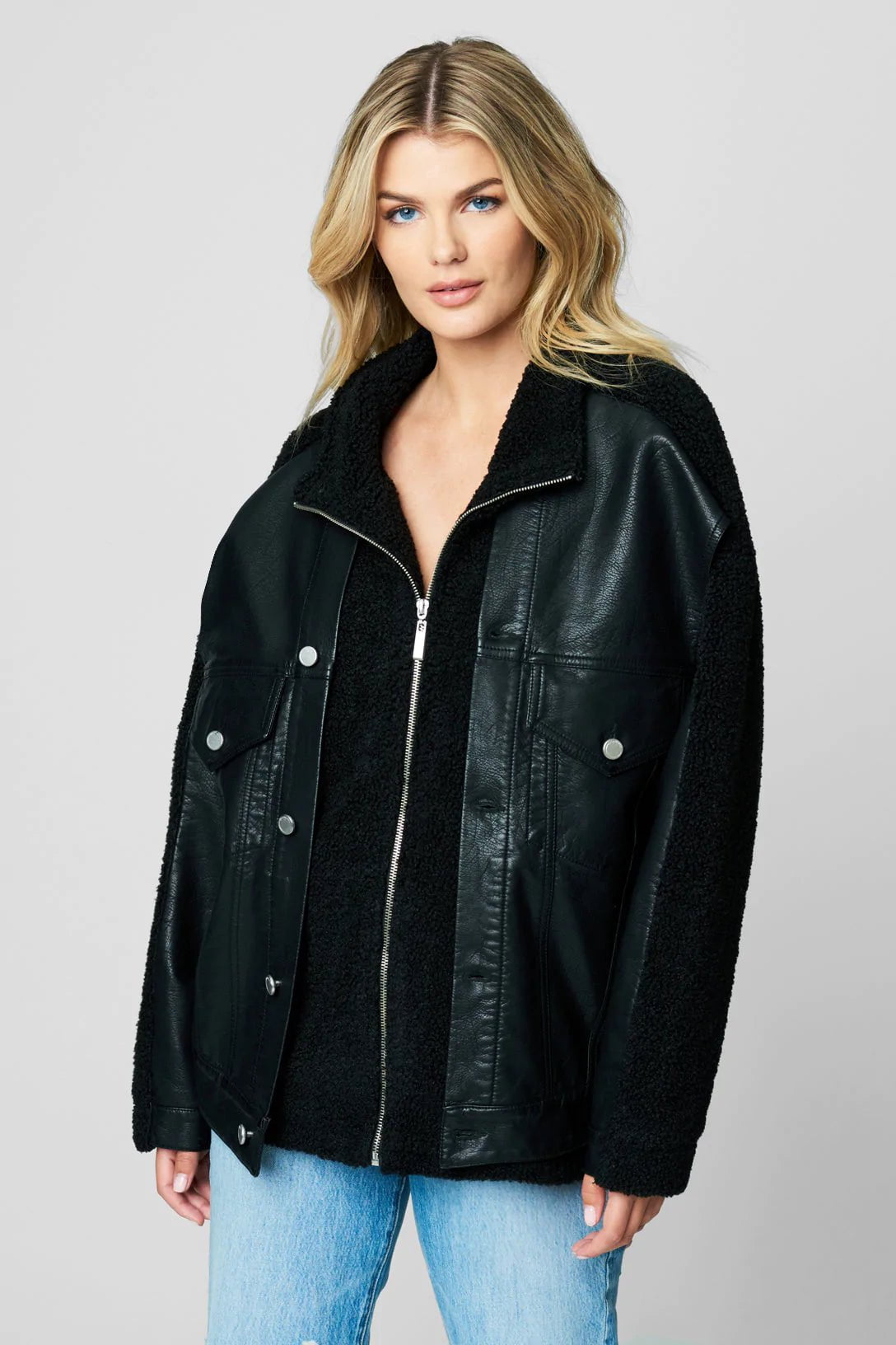 Edge to Edge Leather Sherpa Jacket Black, Jacket by Blank NYC | LIT Boutique