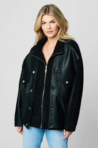 Thumbnail for Edge to Edge Leather Sherpa Jacket Black, Jacket by Blank NYC | LIT Boutique