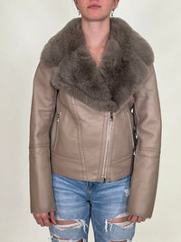 Thumbnail for Eleanor Faux Fur Trim Jacket Taupe, Jacket by Love Token | LIT Boutique