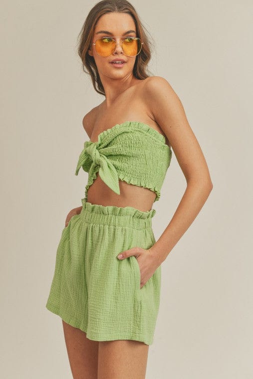 Ellery Linen Paperbag Shorts Lime Green, Bottoms by Lush | LIT Boutique