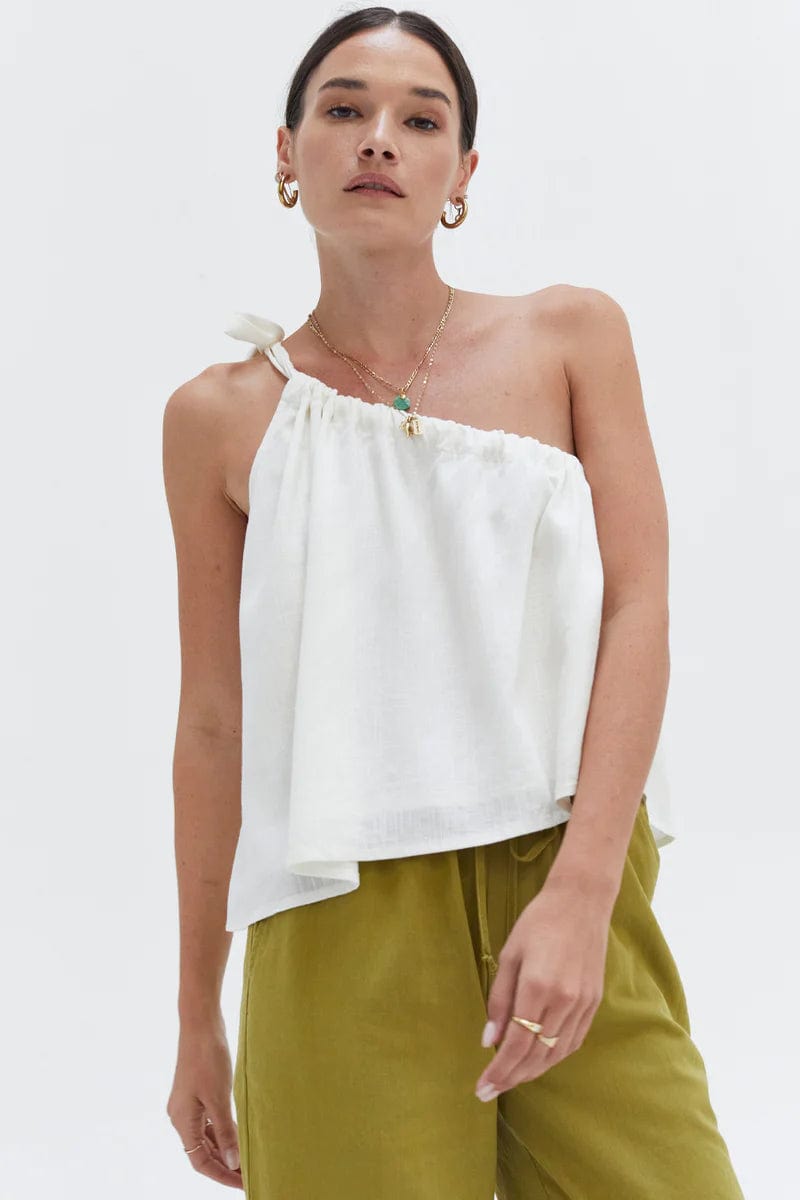 Ellis One Shoulder Top White, Tops/Blouses by Crescent | LIT Boutique