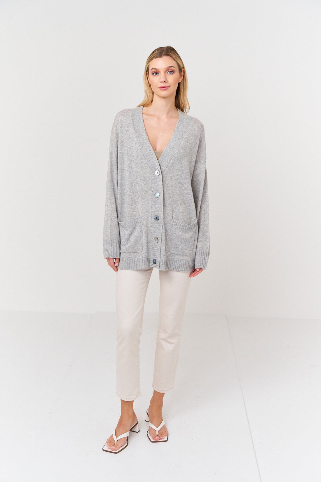 Embroidered Eye Cardigan Super Grey, Sweater by Brodie Cashmere | LIT Boutique