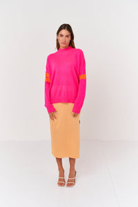 Thumbnail for Embroidered Eye Sweater Super Neon Pink, Sweater by Brodie Cashmere | LIT Boutique