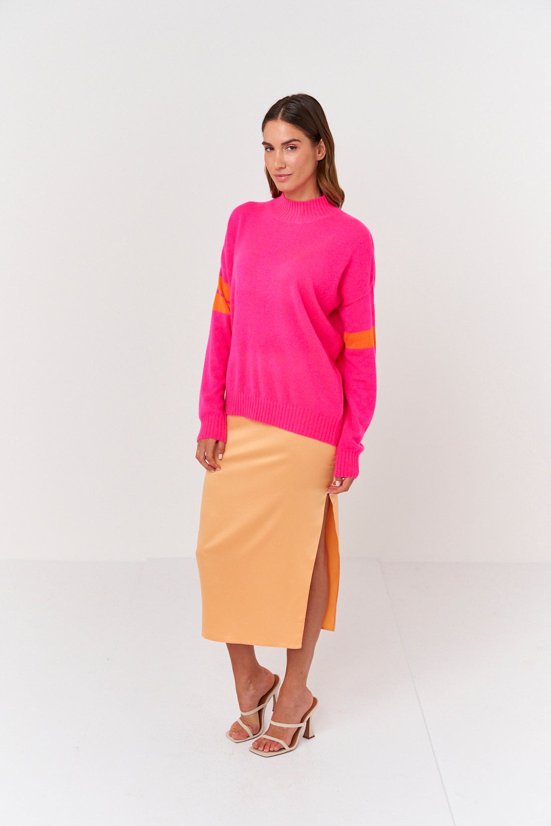 Embroidered Eye Sweater Super Neon Pink, Sweater by Brodie Cashmere | LIT Boutique