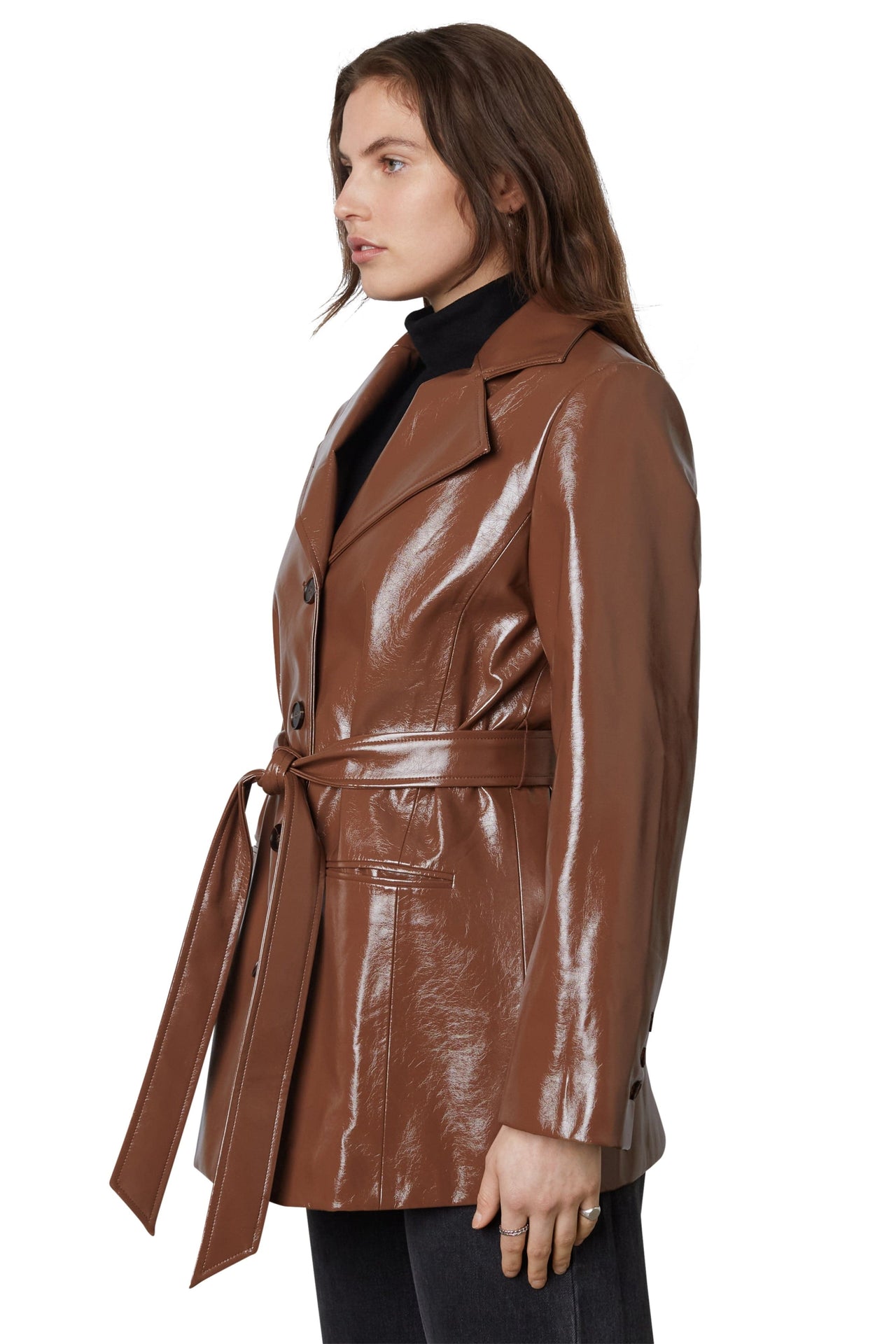 Emilio Patent Trench Milk Chocolate, Jacket by NIA | LIT Boutique