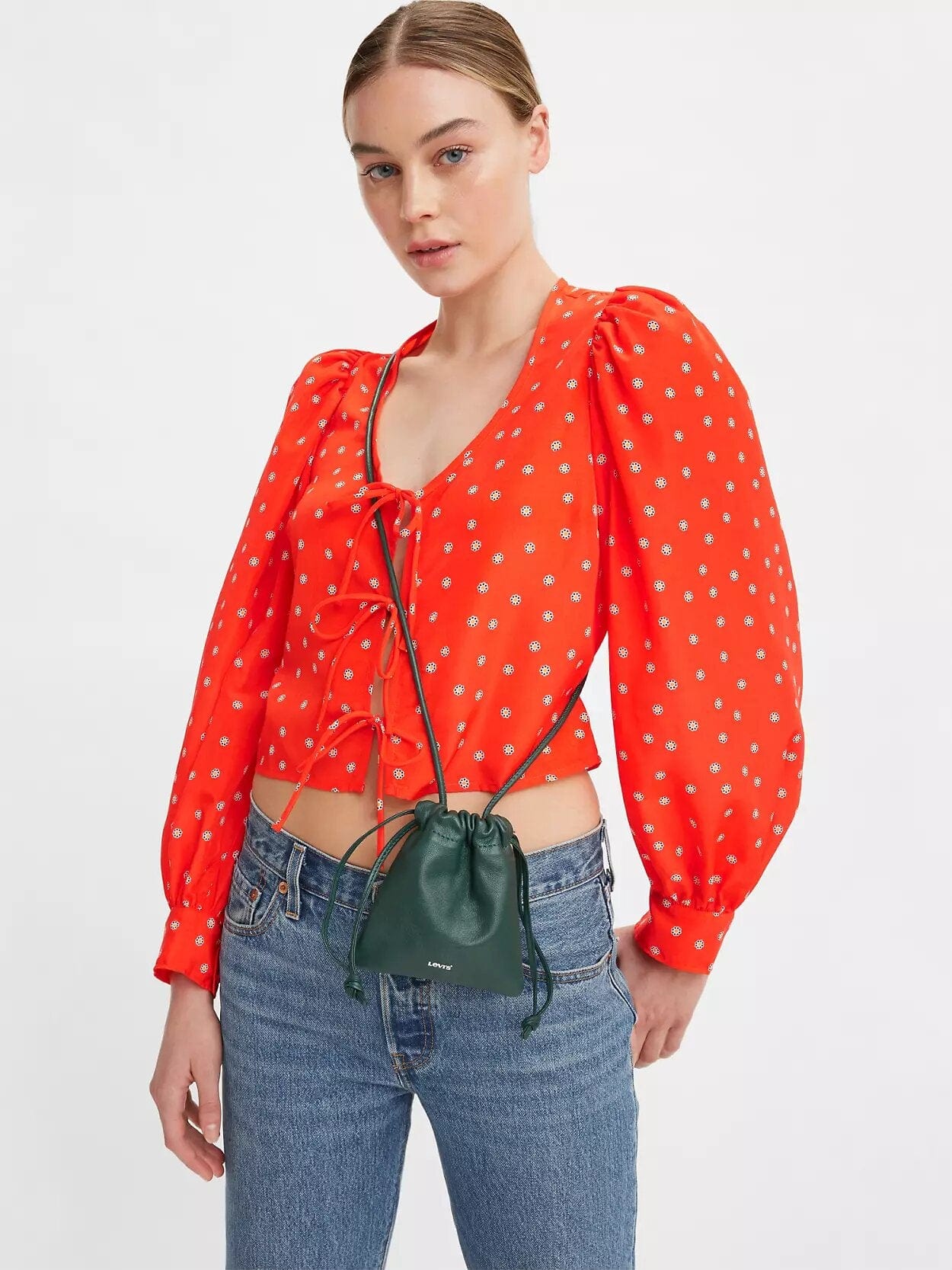 Fawn Tie Blouse Daisy Foulard Enamel Orange, Tops Blouses by Levi | LIT Boutique