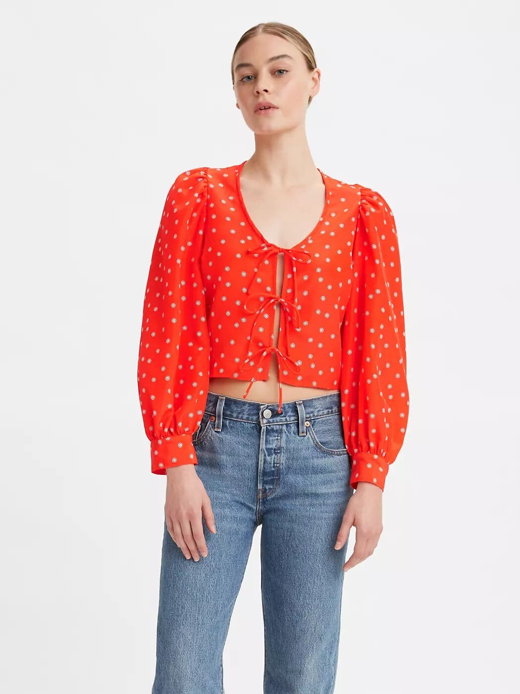 Fawn Tie Blouse Daisy Foulard Enamel Orange, Tops Blouses by Levi | LIT Boutique