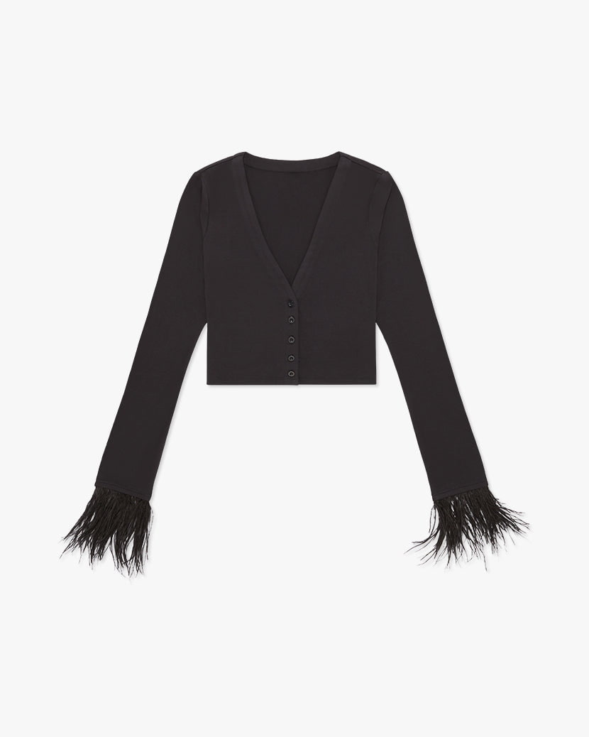 Feather Cardigan Black, Sweater by We Wore What | LIT Boutique