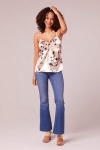 Thumbnail for Gaia Satin Floral Tank Top Cream/Black, Tops Blouses by Band of Gypsies | LIT Boutique
