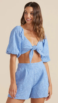 Thumbnail for Geneva Crop Top Blue Bell, Tops Blouses by Mink Pink | LIT Boutique