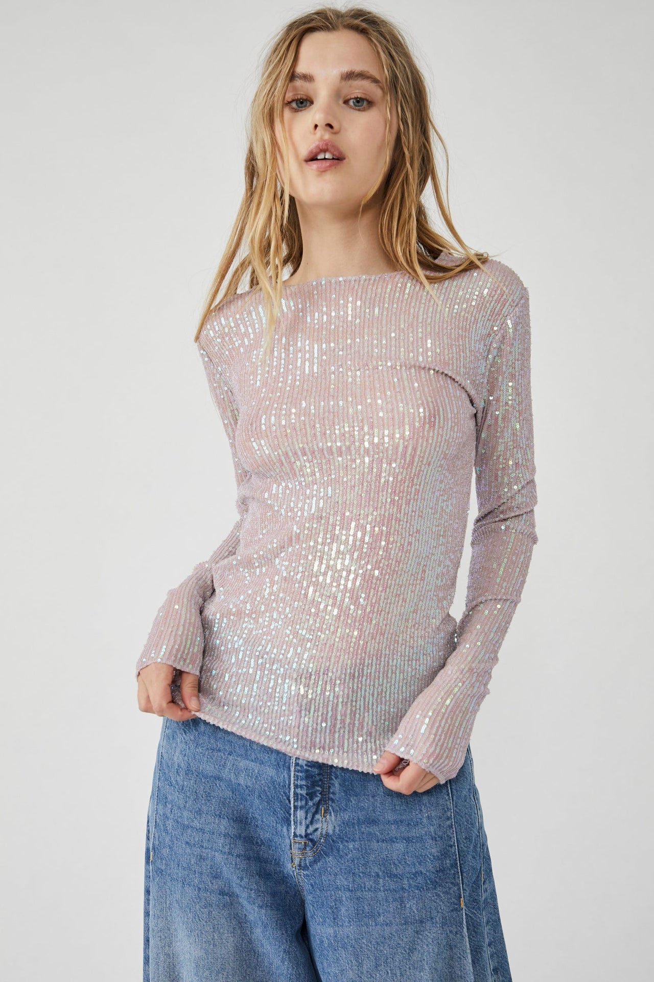 Gold Rush Sequin Long Sleeve Champagne Float, Tops Blouses by Free People | LIT Boutique