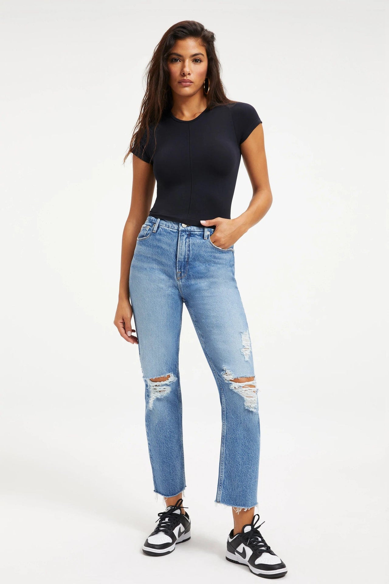 Good American Womens Denim Frayed Hem Cropped Jeans