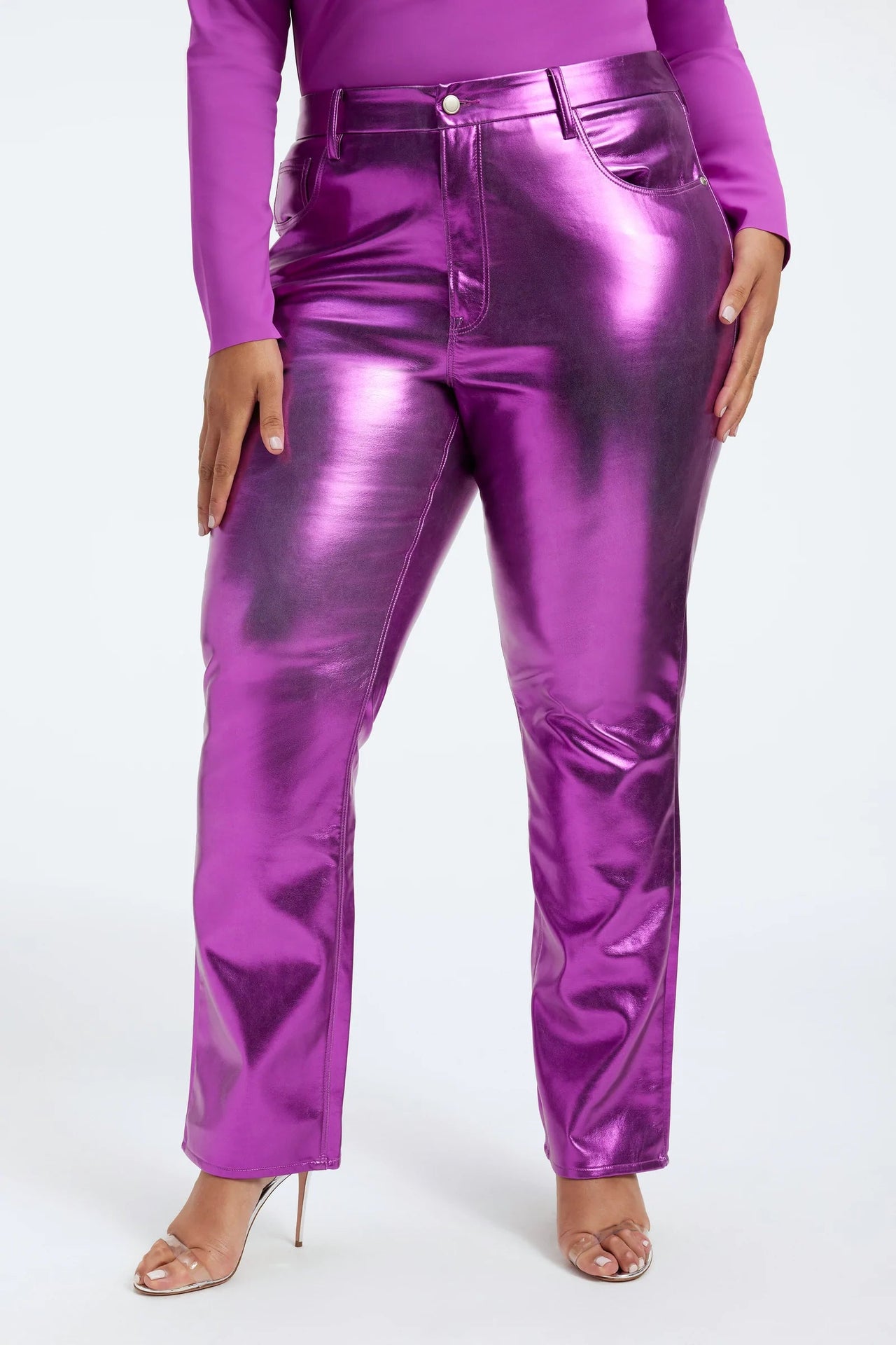 Good Icon Metallic Faux Leather Pants Pop Thistle Metallic, Denim by Good American | LIT Boutique