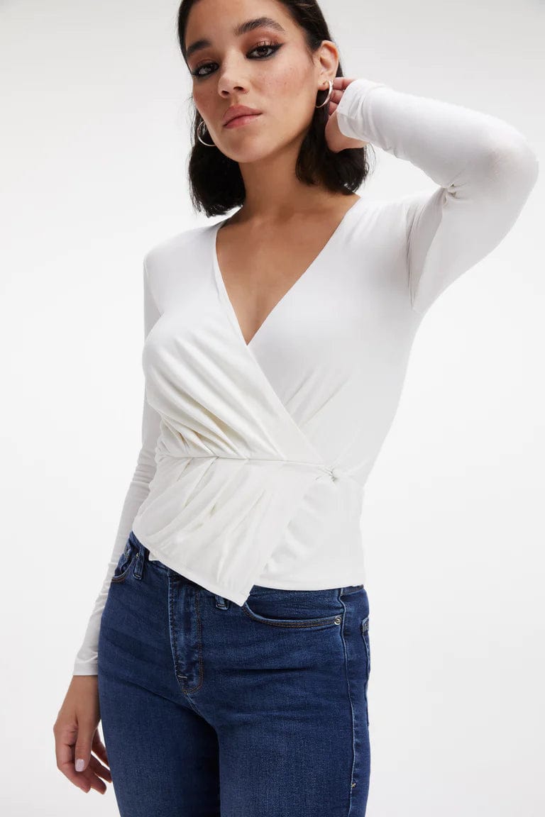 Good Touch Wrap Top Ivory, Tops by Good American | LIT Boutique