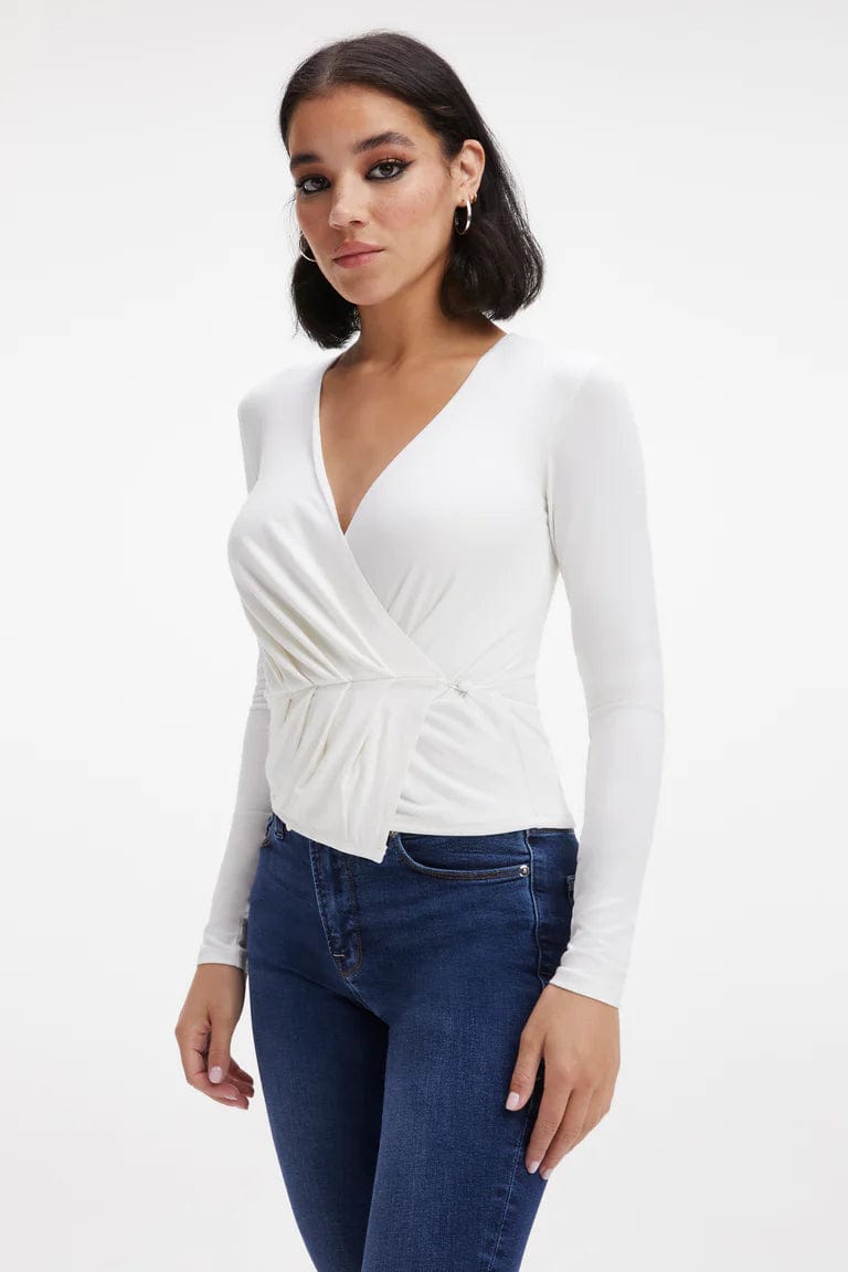 Good Touch Wrap Top Ivory, Tops by Good American | LIT Boutique