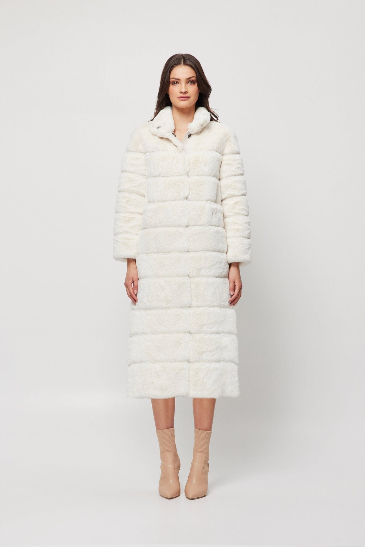 Gradations Faux Fur Maxi Coat Ivory, Jacket by Elliatt | LIT Boutique
