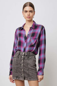 Thumbnail for Hunter Plaid Button Down Navy/Magenta/Sky, Tops Blouse by Rails | LIT Boutique