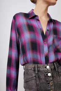 Thumbnail for Hunter Plaid Button Down Navy/Magenta/Sky, Tops Blouse by Rails | LIT Boutique