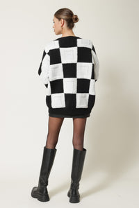 Thumbnail for Jaque Checkered Sweater Black White, Sweater by Line and Dot | LIT Boutique