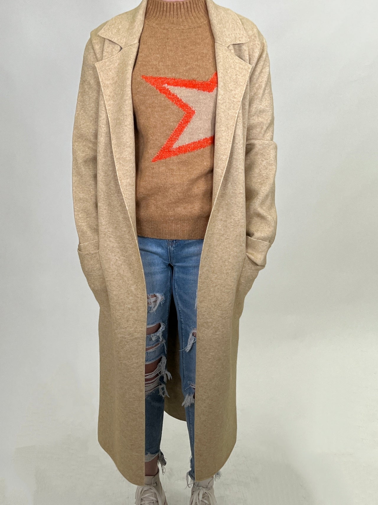 Jay Wide Collar Sweater Coat Oatmeal, Jacket by Love Token | LIT Boutique
