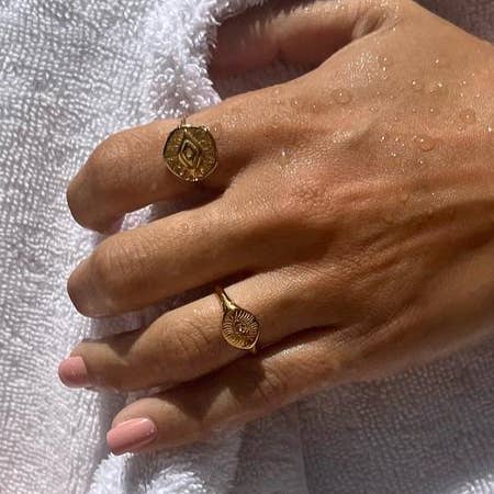 Kelsey Evil Eye Signet Ring Gold, Ring by Ellie Vail | LIT Boutique