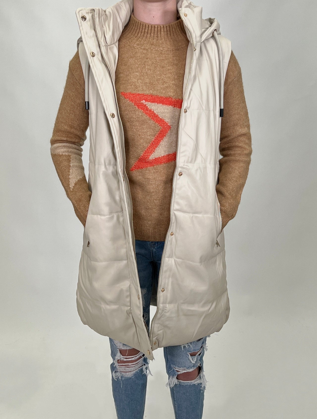 Leo Zip Up Puffer Vest Beige, Jacket by Love Token | LIT Boutique