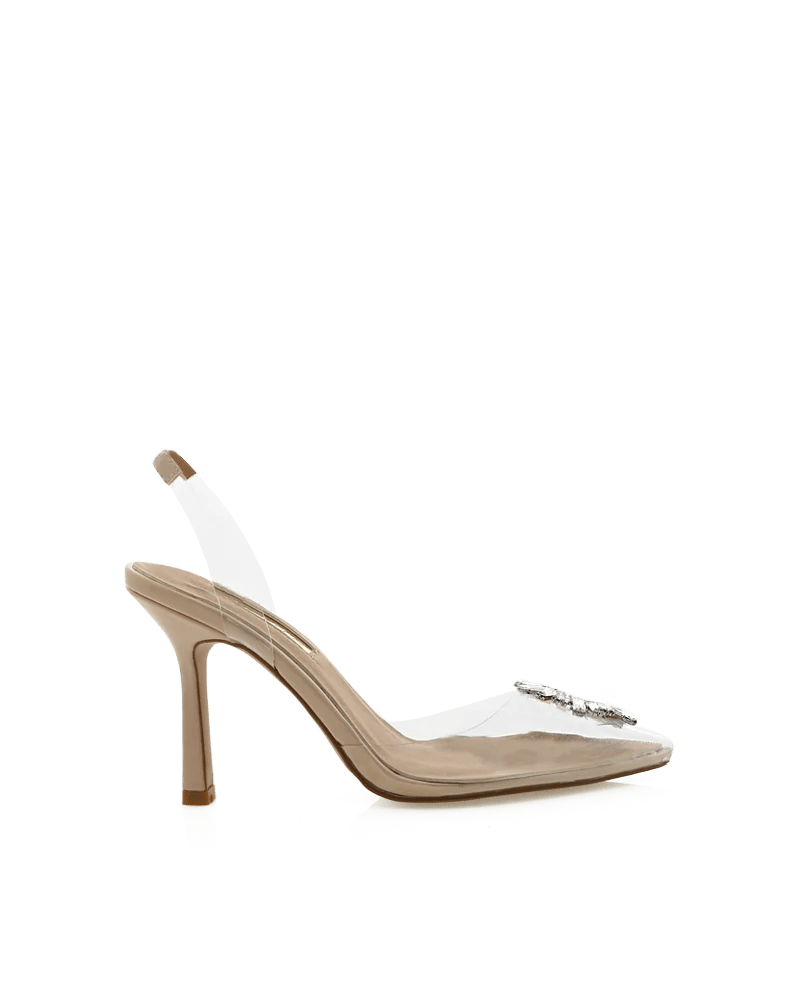 Lottie Clear Embellished Heel Nude, Shoes by Billini Shoes | LIT Boutique