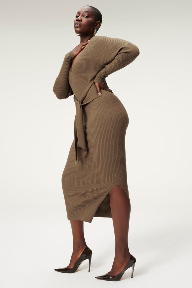 LS Belted Body Dress Sepia, Dress by Good American | LIT Boutique