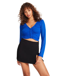 Thumbnail for Luna Ruched Crop Top Bluing Blue, Tops Blouses by Steve Madden | LIT Boutique