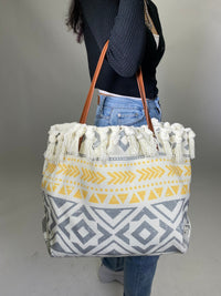 Thumbnail for Lupita Tribal Fringe Tote Grey, Bag by Urban Expressions | LIT Boutique