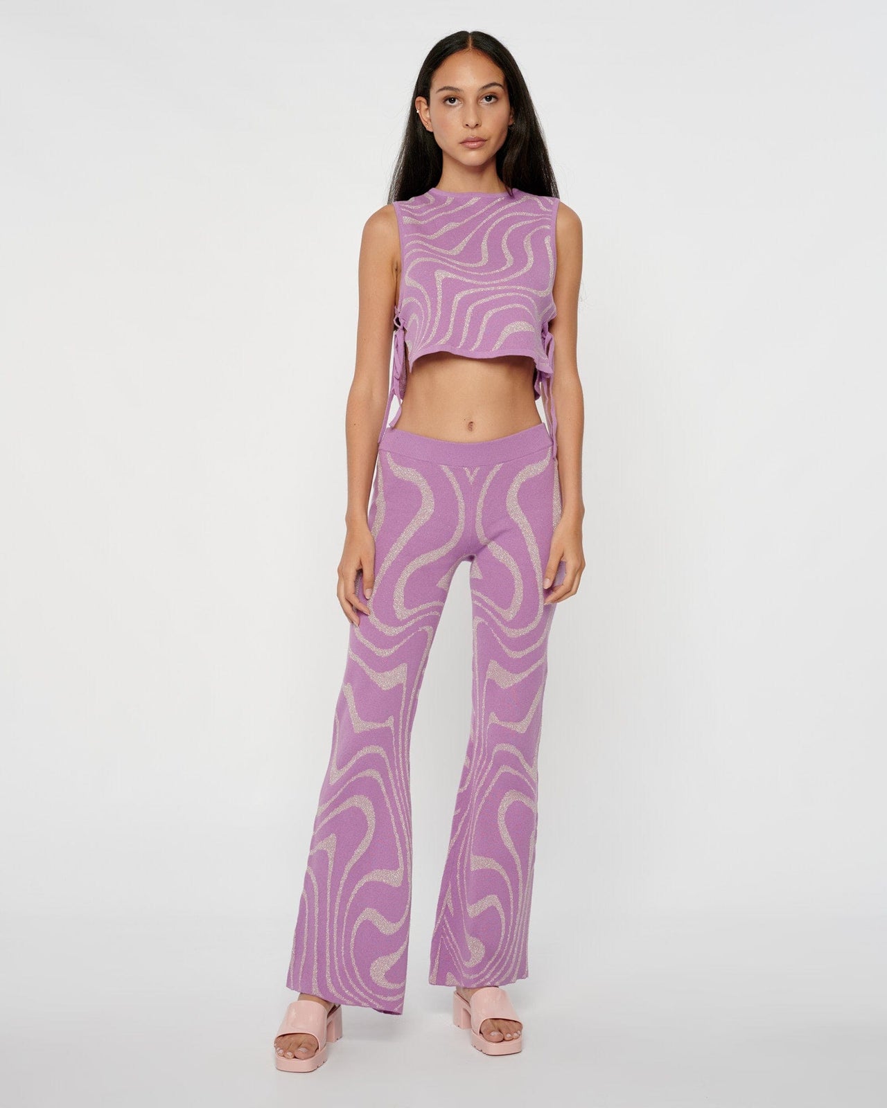 Lurex Swirl Side Tie Knit Crop Top Lilac, Tops Blouses by Another Girl | LIT Boutique