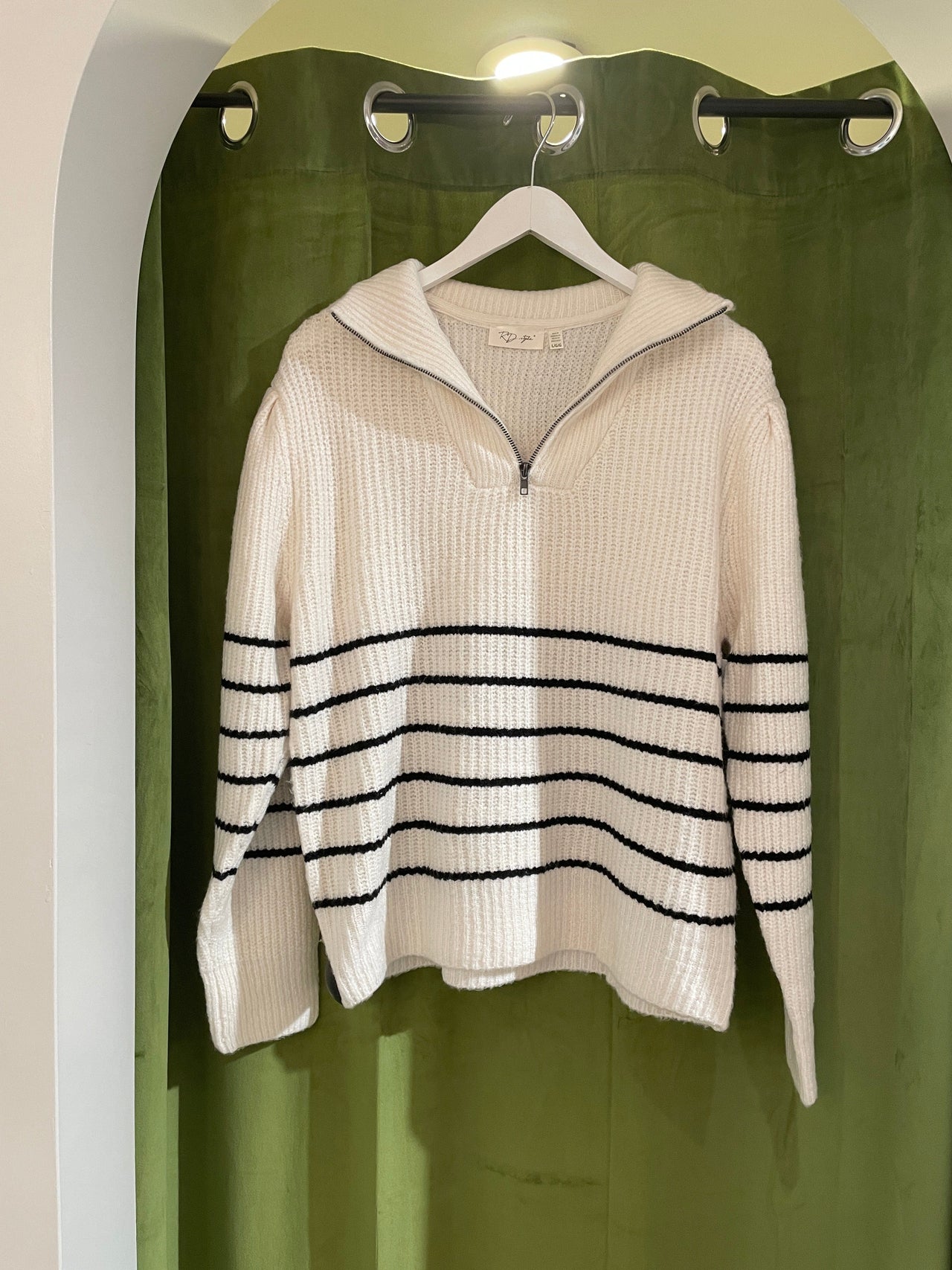 Mabel Stripe Quarter Zip Sweater Pearl, Sweater by RD Style | LIT Boutique