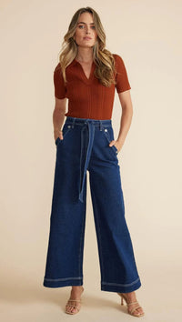 Thumbnail for Marjo Wide Leg Jeans Indigo, Denim by Mink Pink | LIT Boutique