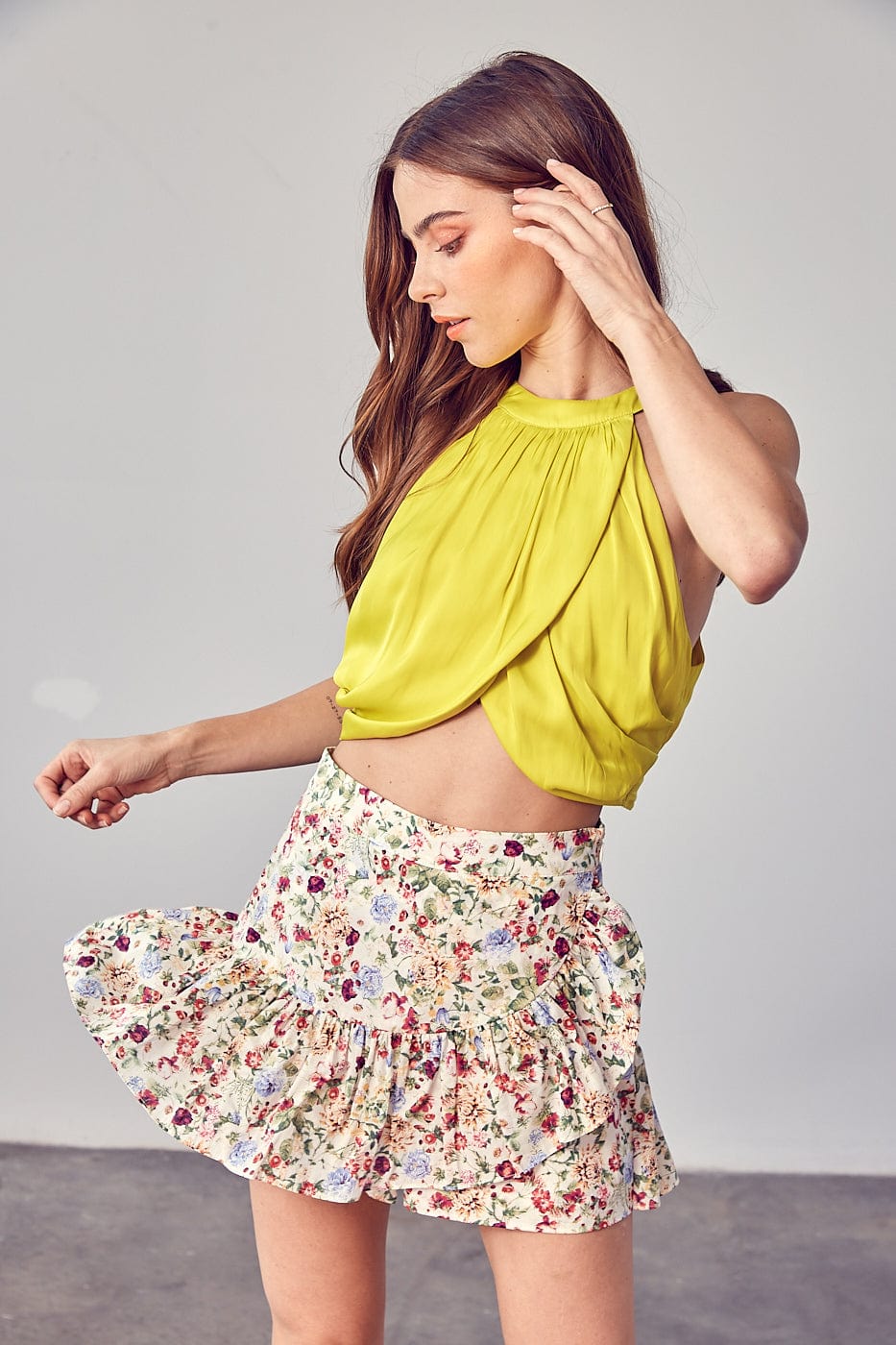 Melrose Tulip Crop Top Lime Drop, Tops Blouses by Do and Be | LIT Boutique